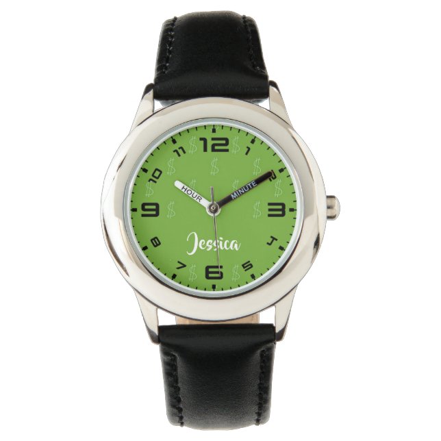 Reloj De Pulsera White dollar sign on green (Anverso)