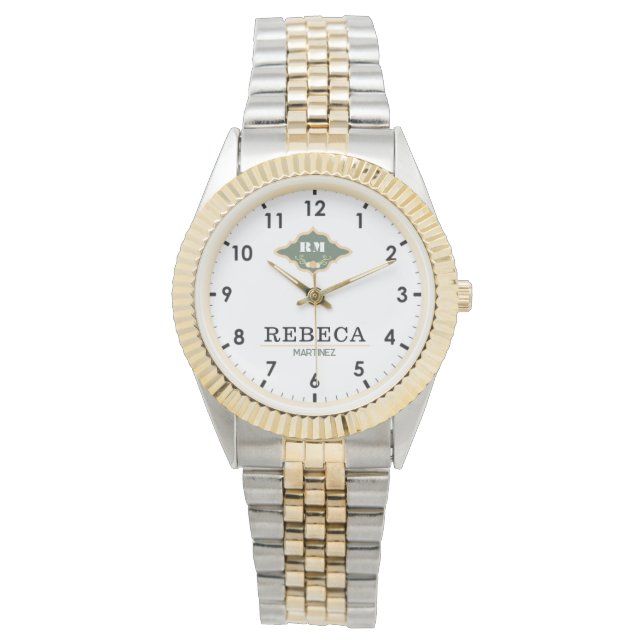 Reloj De Pulsera White Green Monogram Crest Luxury Gift (Anverso)