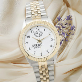 Reloj De Pulsera White Personalized Monogram Custom Elegant 