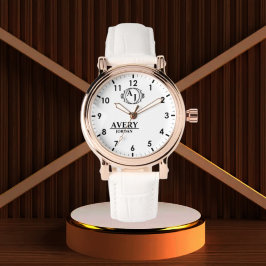 Reloj De Pulsera White Personalized Monogram Custom Elegant