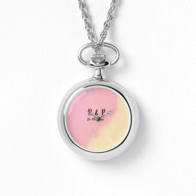 Reloj De Pulsera white simple minimal text style wedding pink yello (Anverso)