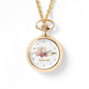 Reloj De Pulsera *~* White Zen Namaste Pink Lotus Flower Spirit