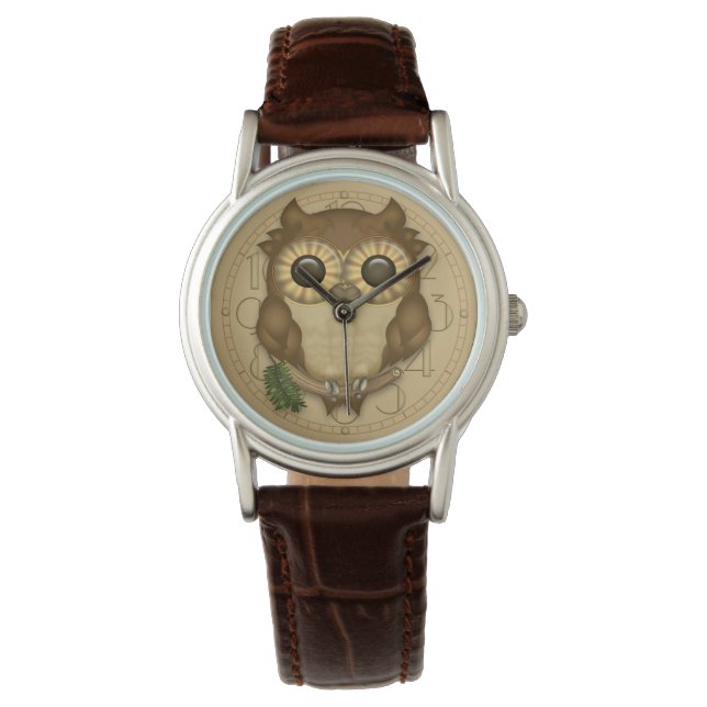 Reloj De Pulsera Whoolio El Búho Marrón Cuto (Anverso)