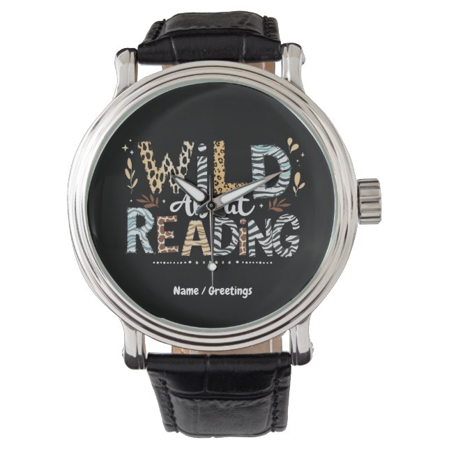 Reloj De Pulsera Wild About Reading Book Lover & Animal Design (Anverso)