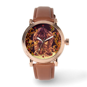 Reloj De Pulsera WILD CAT KITTEN Yellow Floral Swirls
