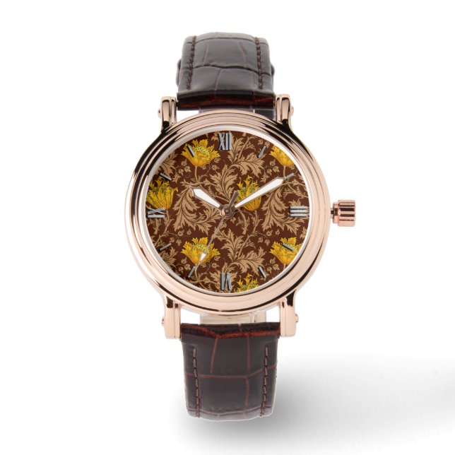 Reloj De Pulsera William Morris Anemone, Brown y Mustard Gold (Anverso)