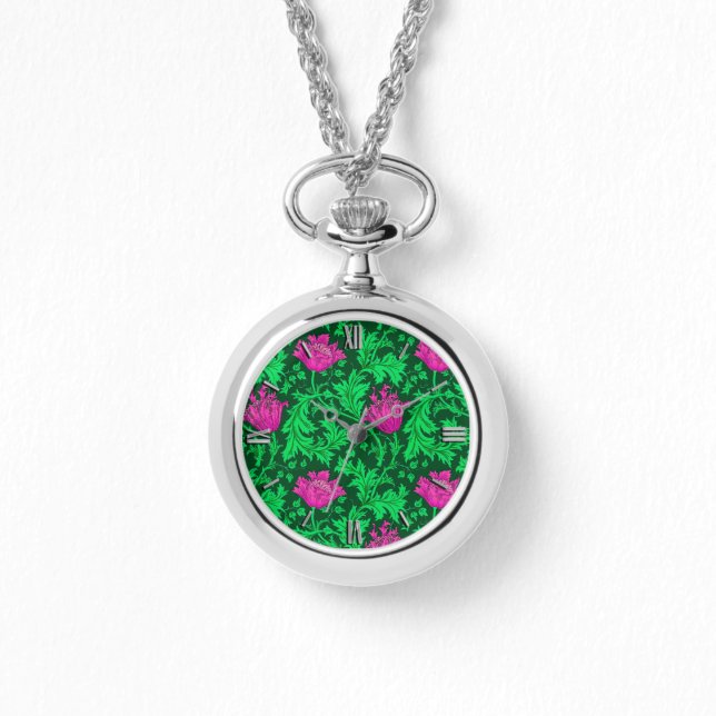 Reloj De Pulsera William Morris Anemone, Emerald Green y Fuchsia (Anverso)