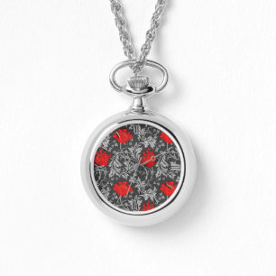 Reloj De Pulsera William Morris Anemone, Gris/Gris y Rojo