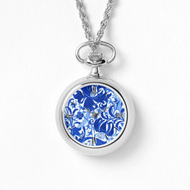 Reloj De Pulsera William Morris Iris y Lily, Cobalt Blue (Anverso)