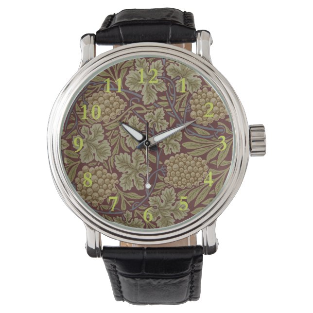 Reloj De Pulsera William Morris Vine Grape Red Green Art (Anverso)