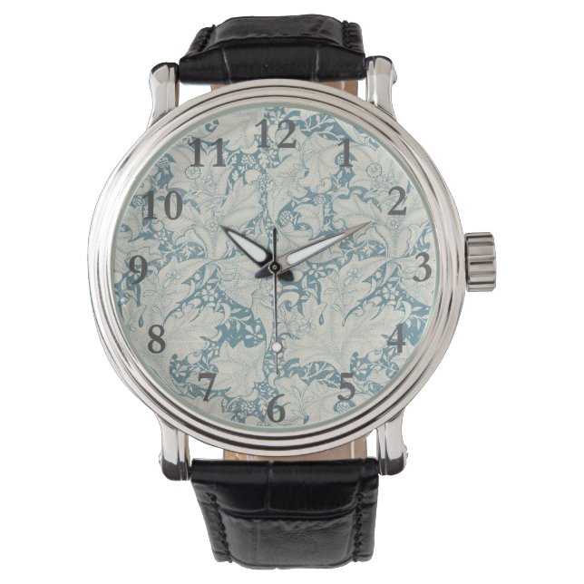 Reloj De Pulsera William Morris Wallflower damasco azul floral (Anverso)