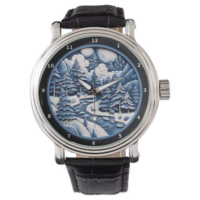 Reloj De Pulsera Winter Forest Scene with Wildlife Beauty (Anverso)