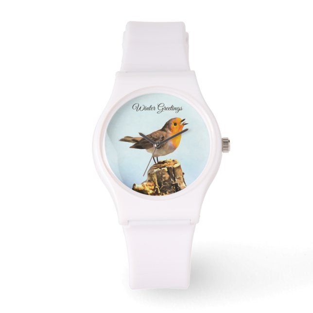 Reloj De Pulsera Winter Greetings. Robin singing  (Anverso)