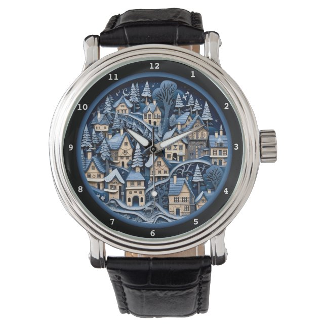 Reloj De Pulsera Winter Village Art Nostalgia Design (Anverso)