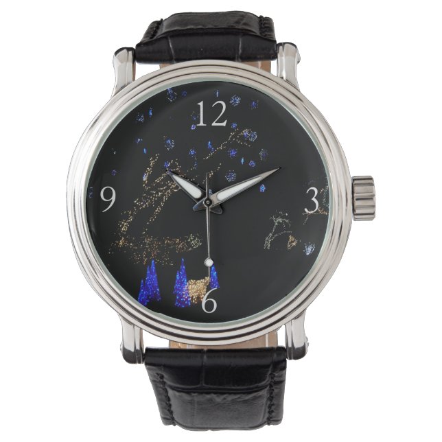 Reloj De Pulsera Winter Wonderland ilumina vacaciones azules y blan (Anverso)