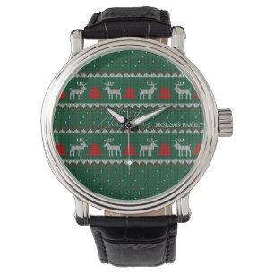 Reloj De Pulsera Winter Wonderland,Reindeer Pine Tree Green