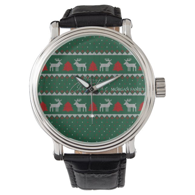 Reloj De Pulsera Winter Wonderland,Reindeer Pine Tree Green (Anverso)