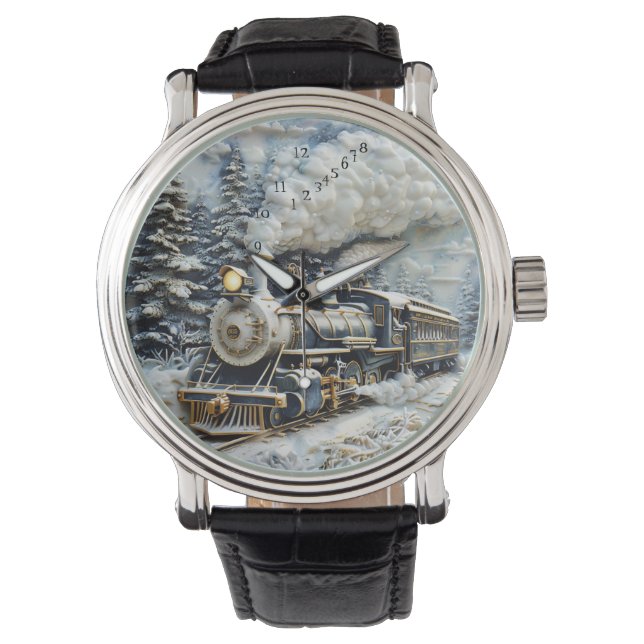 Reloj De Pulsera Winter wonderland steam train. (Anverso)