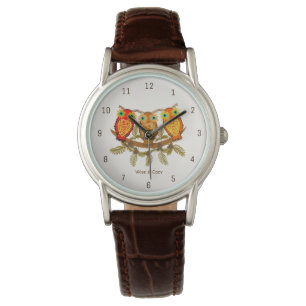Reloj De Pulsera Wise & Cozy – Arte de Tres Búhos Naranjas