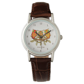 Reloj De Pulsera Wise & Cozy – Arte de Tres Búhos Naranjas