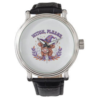 Reloj De Pulsera Witch Please Highland Cow Halloween