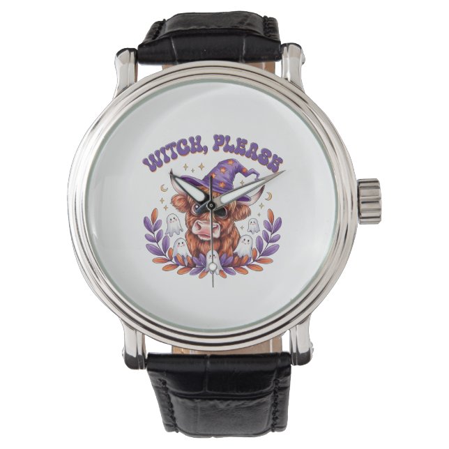 Reloj De Pulsera Witch Please Highland Cow Halloween (Anverso)