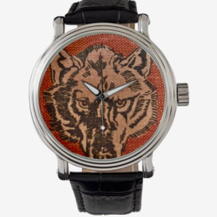 Reloj De Pulsera Wolf Head on Red