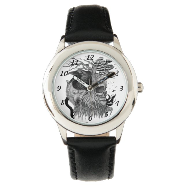 Reloj De Pulsera Wolf y Raven con el cráneo (Anverso)