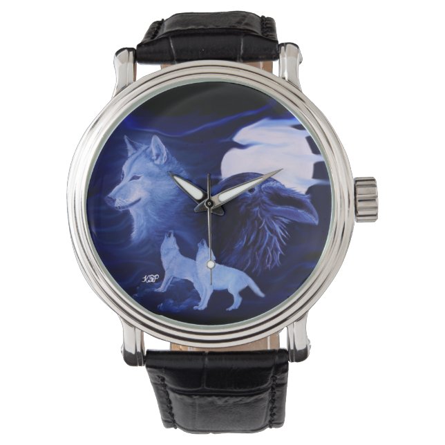 Reloj De Pulsera Wolf y Raven con luna llena (Anverso)