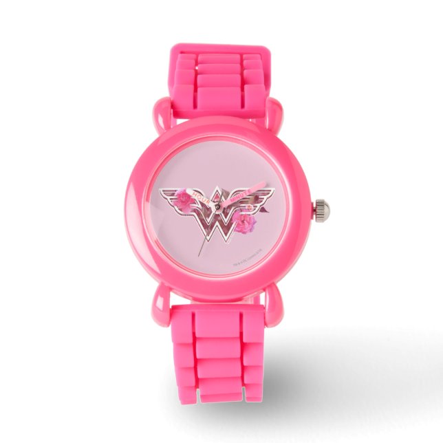 Reloj De Pulsera Wonder Woman Pink Camellia Flowers Logo (Anverso)
