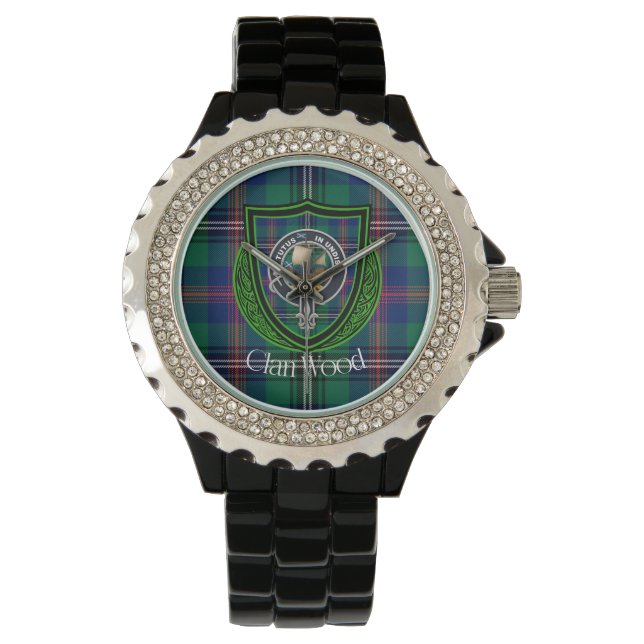 Reloj De Pulsera Wood Scottish Clan Tartan & Crest (Anverso)