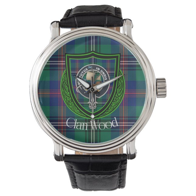 Reloj De Pulsera Wood Scottish Clan Tartan & Crest (Anverso)