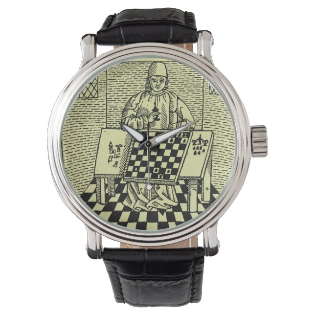 Reloj De Pulsera Woodcut de ajedrez medieval antiguo (Anverso)