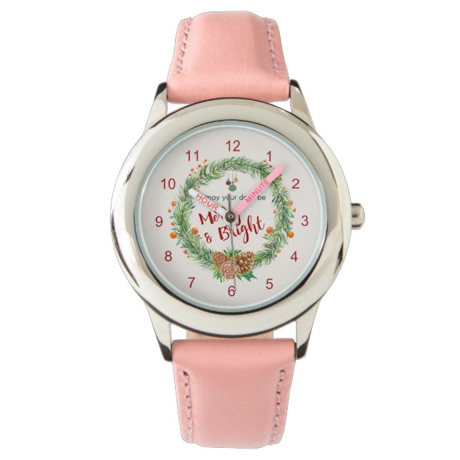 Reloj De Pulsera Wreath de Navidades merry y brillantes (Anverso)