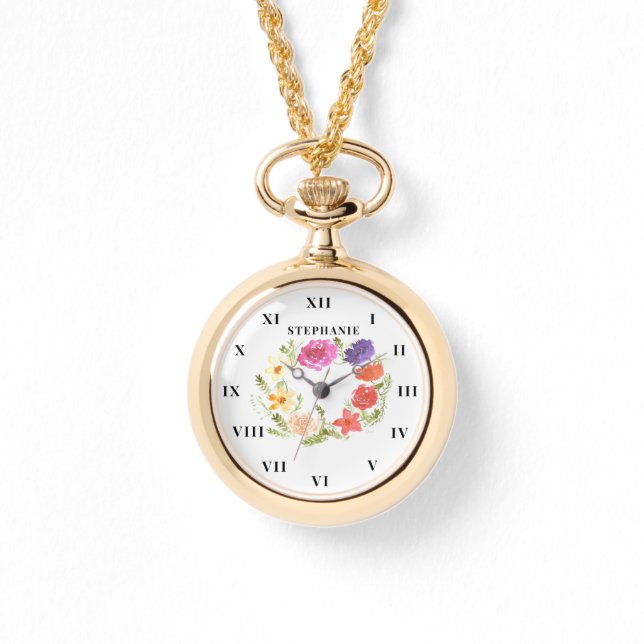 Reloj De Pulsera Wreath Watercolor Floral Peony Moderno (Anverso)