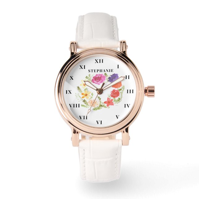Reloj De Pulsera Wreath Watercolor Floral Peony Moderno (Anverso)