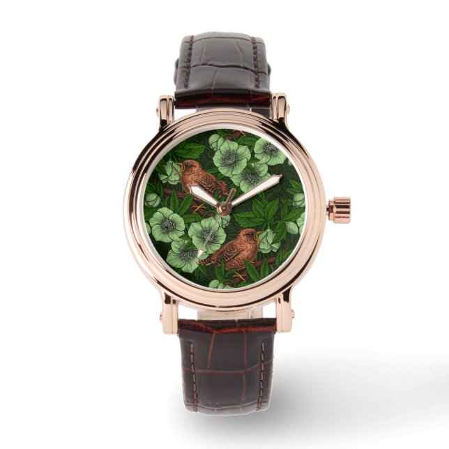 Reloj De Pulsera Wren y hellebore en verde oscuro (Anverso)