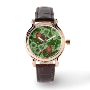 Reloj De Pulsera Wren y hellebore, verde claro