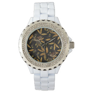 Reloj De Pulsera Wrens y bellotas sobre negro