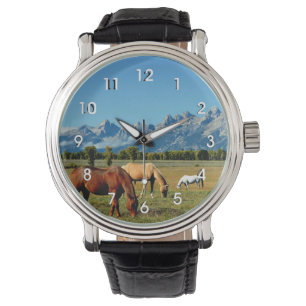 Reloj De Pulsera Wyoming, Montañas Teton, con caballos de jadeo