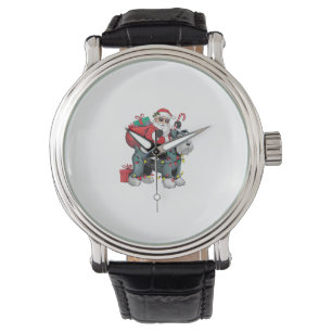 Reloj De Pulsera Xmas Iluminando Santa Riding Gigante Schnauzer Dog