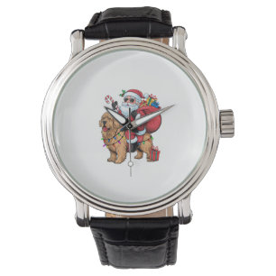 Reloj De Pulsera Xmas Iluminando Santa Riding Golden Retriever Dog