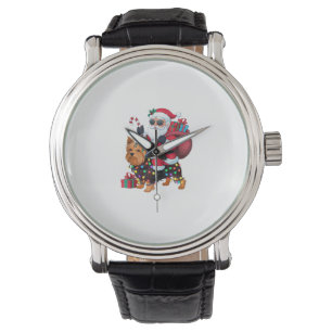 Reloj De Pulsera Xmas Iluminando Santa Riding Yorkshire Terrier Dog