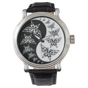 Reloj De Pulsera Y las mariposas Yin Yang Tao blancas