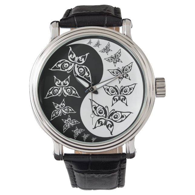 Reloj De Pulsera Y las mariposas Yin Yang Tao blancas (Anverso)
