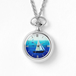 Reloj De Pulsera Yate bajo la vela, azul cobalto