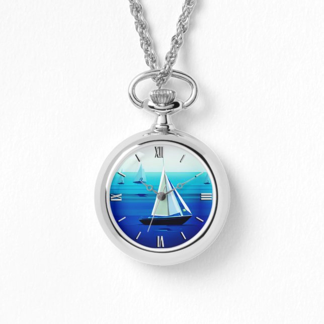 Reloj De Pulsera Yate bajo la vela, azul cobalto (Anverso)