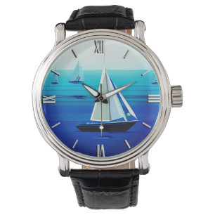 Reloj De Pulsera Yate bajo vela, azul cobalto   