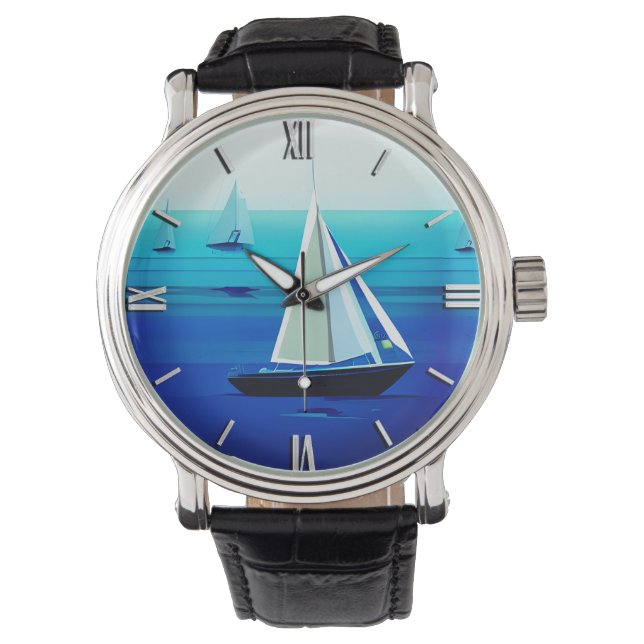 Reloj De Pulsera Yate bajo vela, azul cobalto    (Anverso)