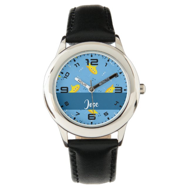 Reloj De Pulsera Yellow submarine and fish on blue (Anverso)